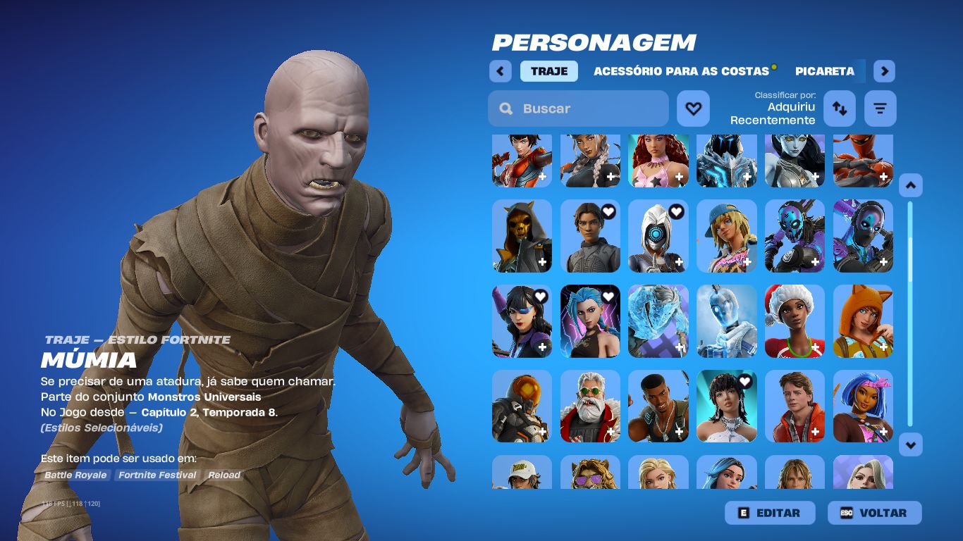 Conta de fortnite com 122 skins, 100 picaretas e atualmente com o clube ativado.