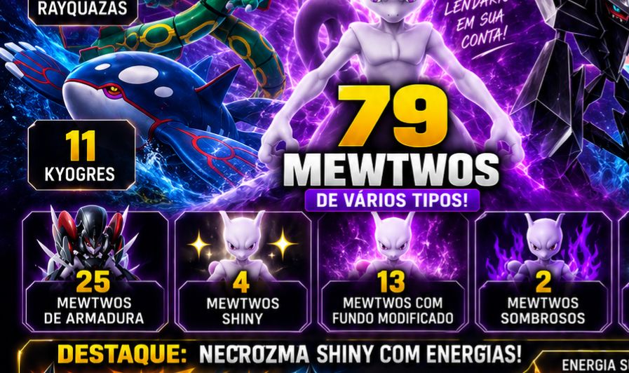 CONTA POKÉMON GO 2019 | 79 MEWTWOS | 31 NECROZMAS | SHINY + FUNDOS | +LENDAS
