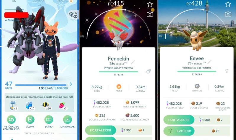 CONTA POKEMON GO LEVEL 47 | FENNEKIN SHINY BG | 18 EEVEE SAFARI