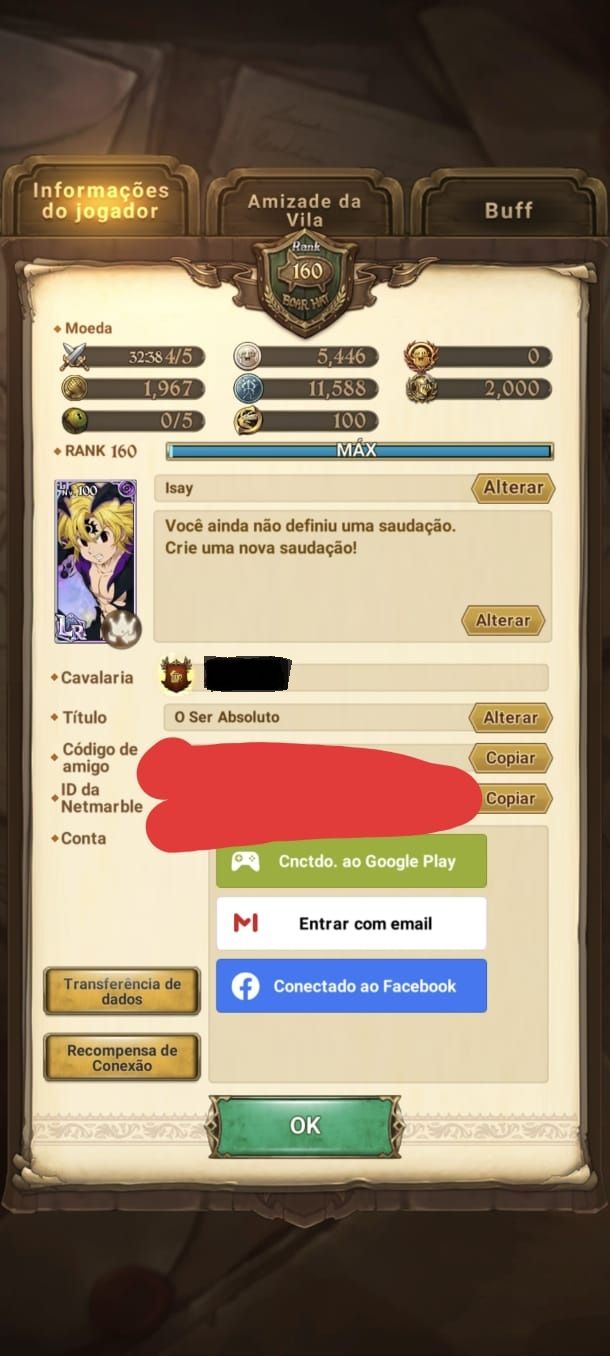 Conta do The Seven Deadly Sins grand cross com 19kk++