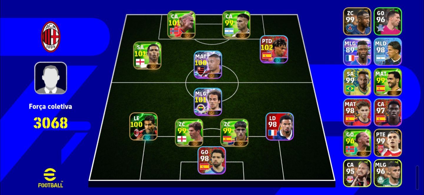 Conta eFootball 2026 | Força Coletiva 3068 | Haaland 101 + Lamine Yamal 102