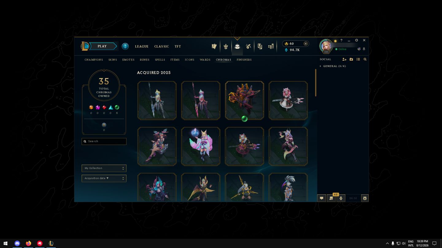 CONTA LOL - 168 SKINS | LVL 492 - 8 legendarys - 68 epics - 33 chromas