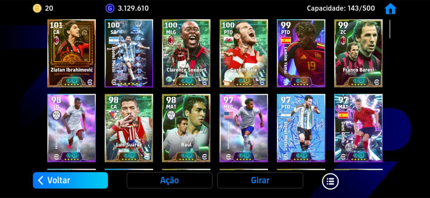 Conta Efootball - 3238 Over, Ibra 110, Bale 107, Seedorf 107, Yamal 105 e mt +