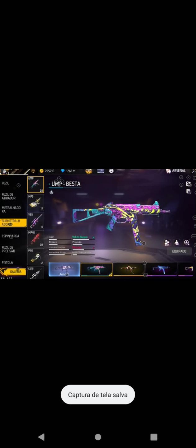 Conta freefire ump atributada de dano e xm8 de dano