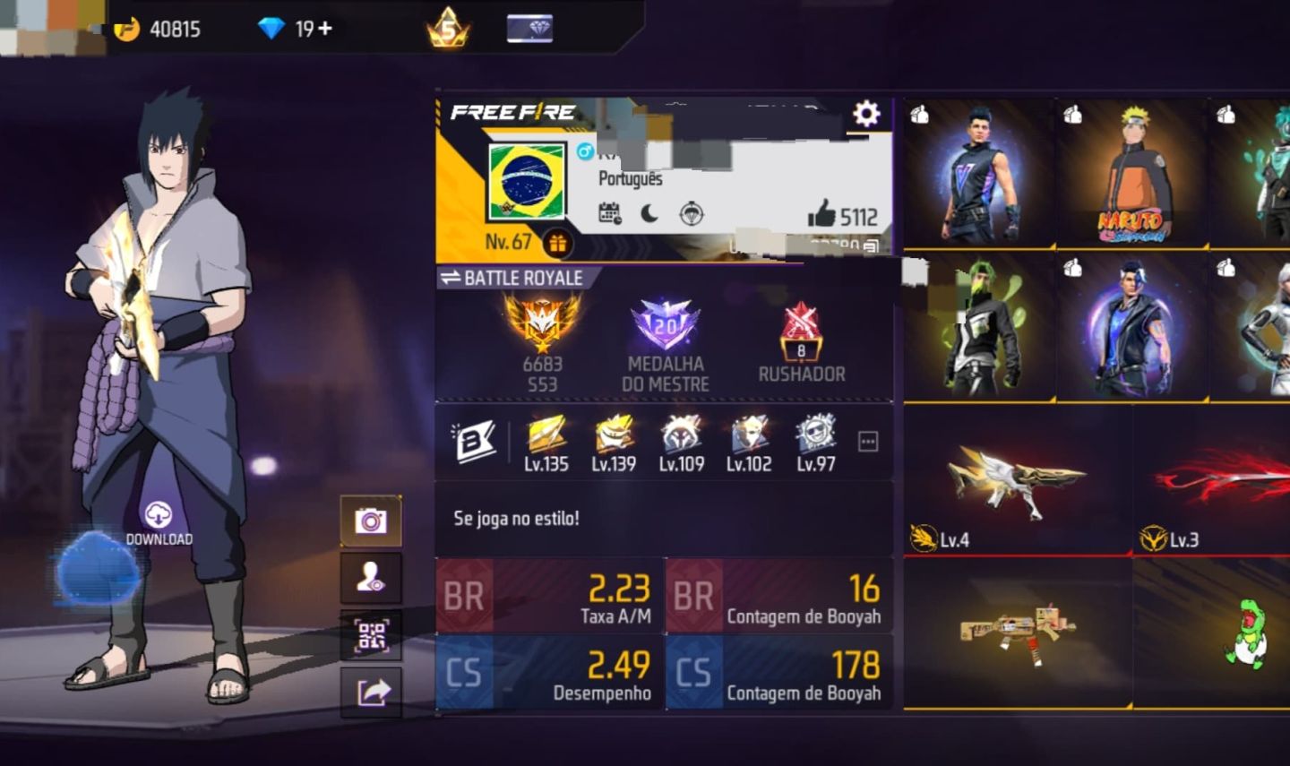 Conta Free Fire 5 Anos FULL Personagens, 20+ Gelo, Skins Raras e 20x Mestre!