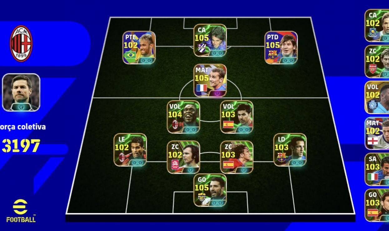Conta Efootball - Messi 2012, Batistuta, Griezman, Buffon 105, Neymar copa 2014