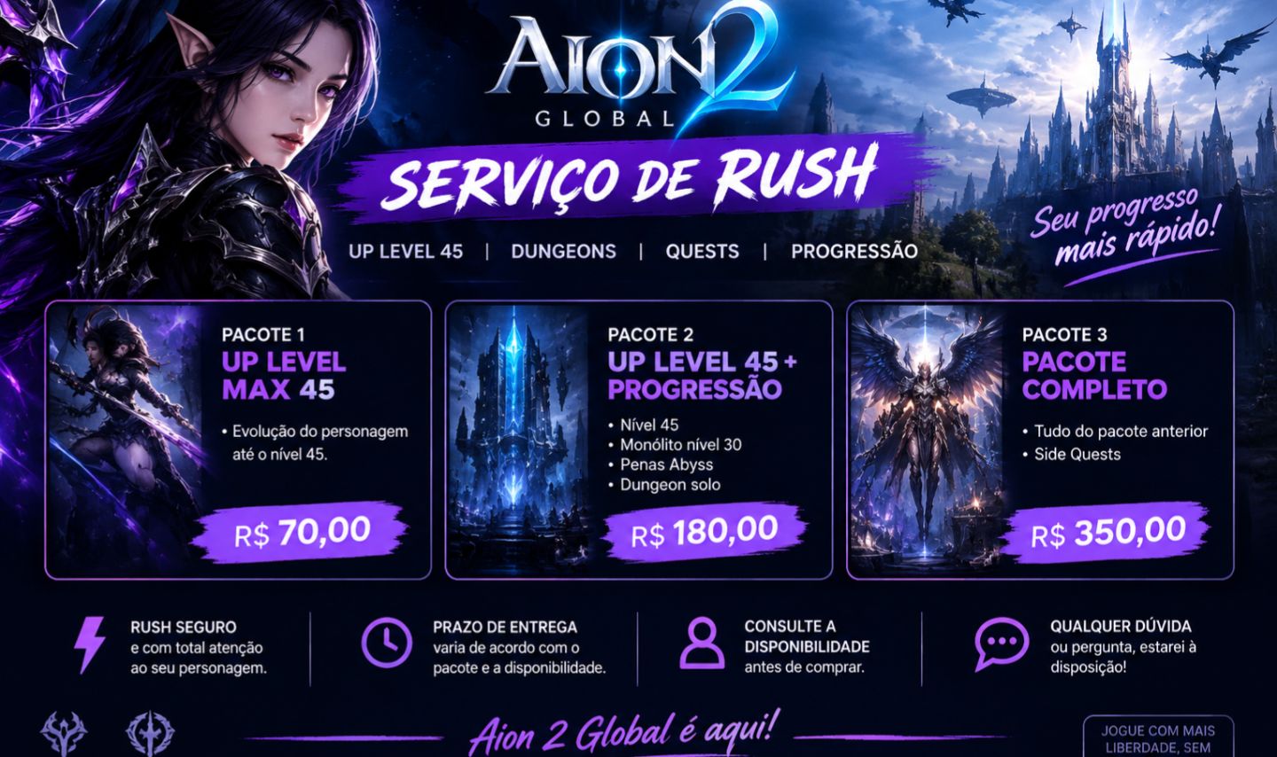 AION 2 GLOBAL | SERVIÇO DE RUSH | UP LEVEL 45 | DUNGEONS E QUESTS