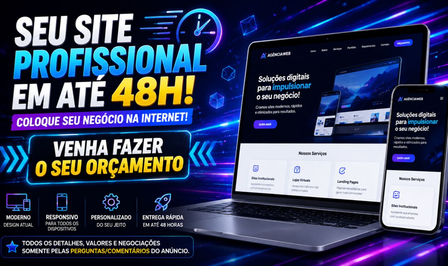 SEU SITE PROFISSIONAL NO AR EM ATÉ 48 HORAS!