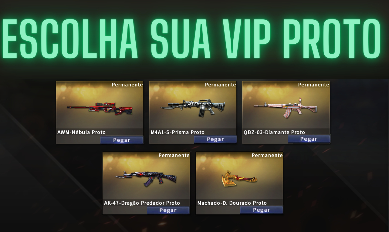 CONTA VIP CROSSFIRE ESCOLHA SUA VIP PROTO DENTRE AS 6 DISPONIVEIS NA IMAGEM