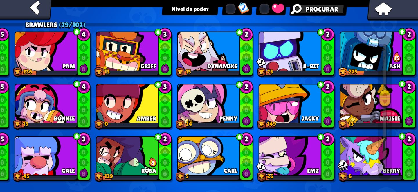 CONTA BRAWSTARS UPADA,VÁRIAS SKINS E PERSONAGENS,ÓTIMA PRA RANK COM OS META FULL