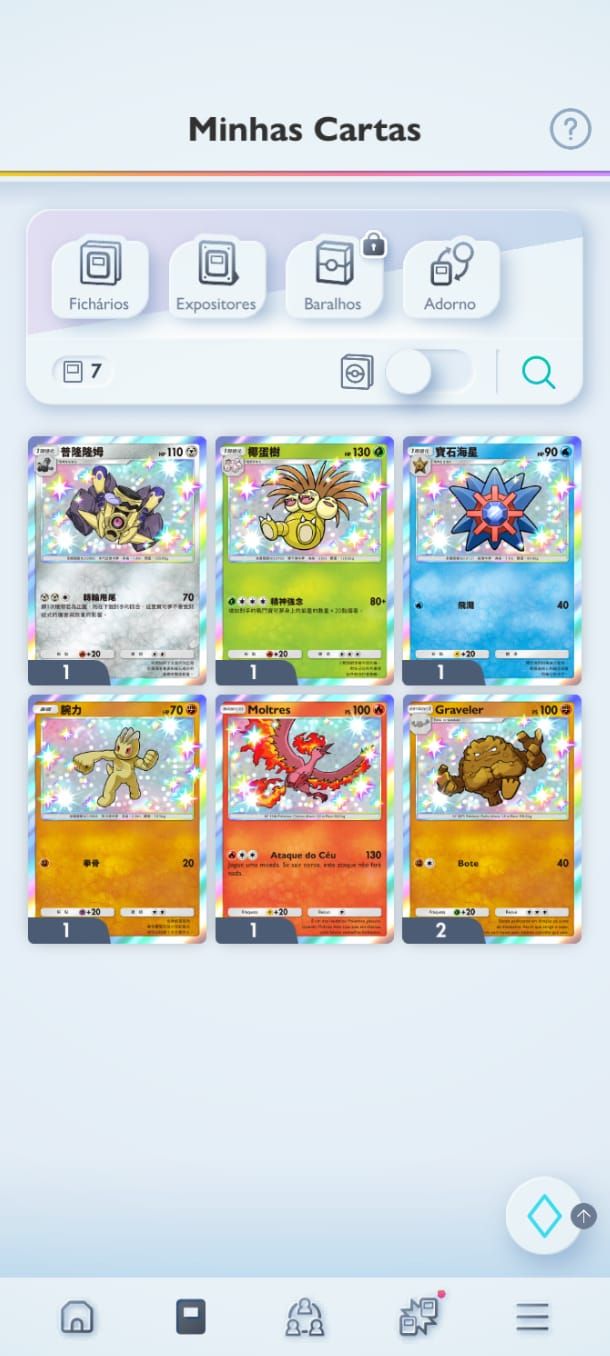 Conta Pokémon TCG - NV 19 com + de 1,3k cartas com muitas Full Art e Shinys!