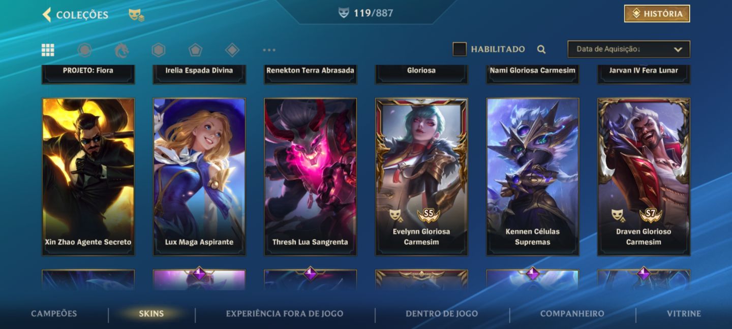 SKIN LENDÁRIA LUX R. DE CRISTAL/C. NEGRO E SENNA V. OESTE + 110 SKINS HABILITADA