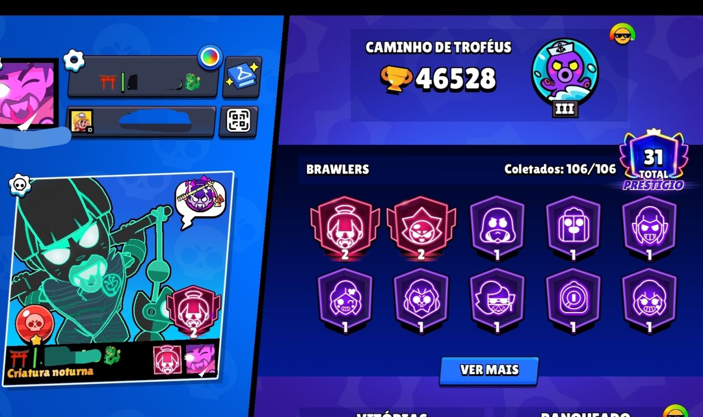 Conta de Brawl Stars com várias coisas
