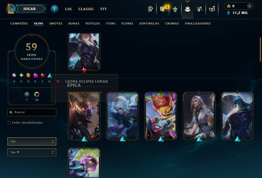 Conta lol lvl 70 diamante 3 boa para main ou smurf