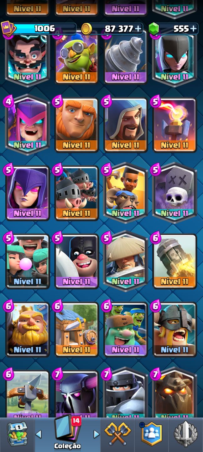 Conta de Clash Royale ( várias cartas nv 11 e várias cartas lendárias)