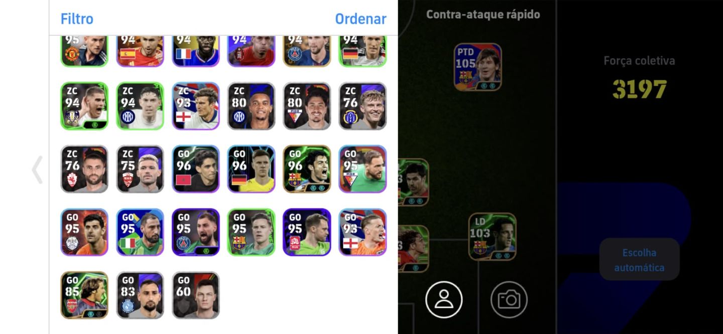 Conta Efootball - Messi 2012, Batistuta, Griezman, Buffon 105, Neymar copa 2014
