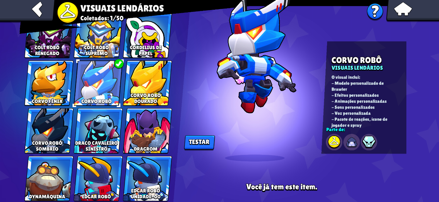 Conta de brawl stars com 1 prestigios e varios brawlers lendários e skins