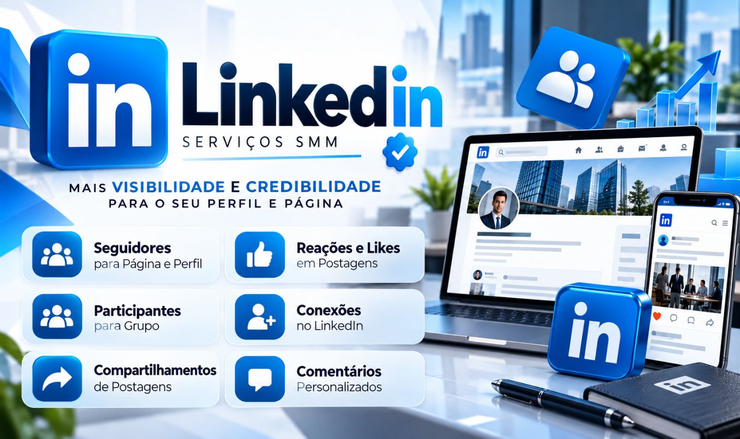 LinkedIn Seguidores para Perfil e Página Curtidas, Reações, Conexões e Comentár