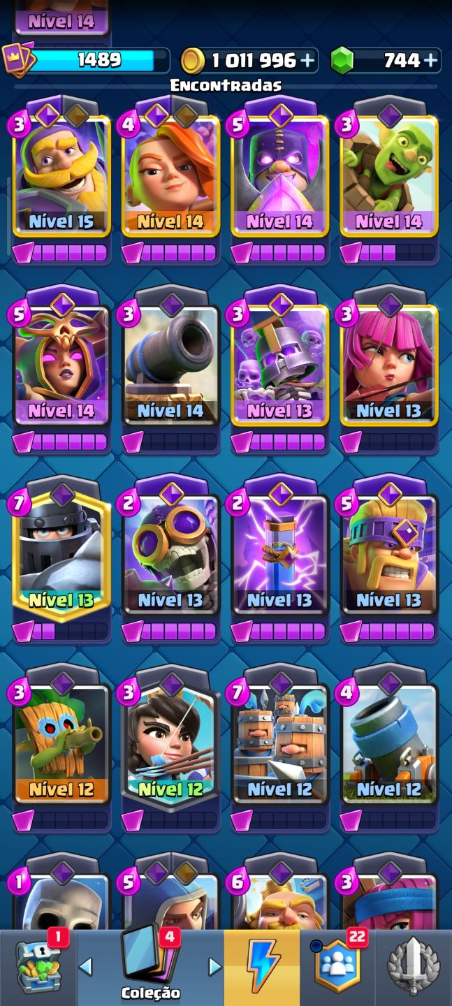 CONTA CLASH ROYALE 10K TROFÉUS 123/123 CARTAS COMPLETO +1M DE OURO