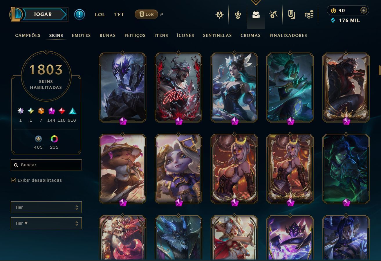 Conta de lol com 1807 skins com bastante skins e-mail de criação full dados