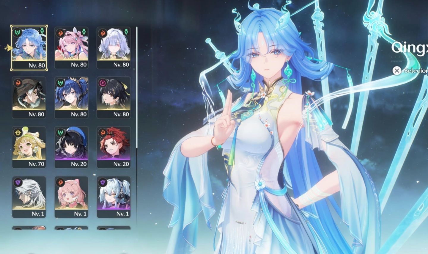 Conta Wuthering Waves com Qingxiao, Denia, Mornye, Iuno, Jingran+70 tiros