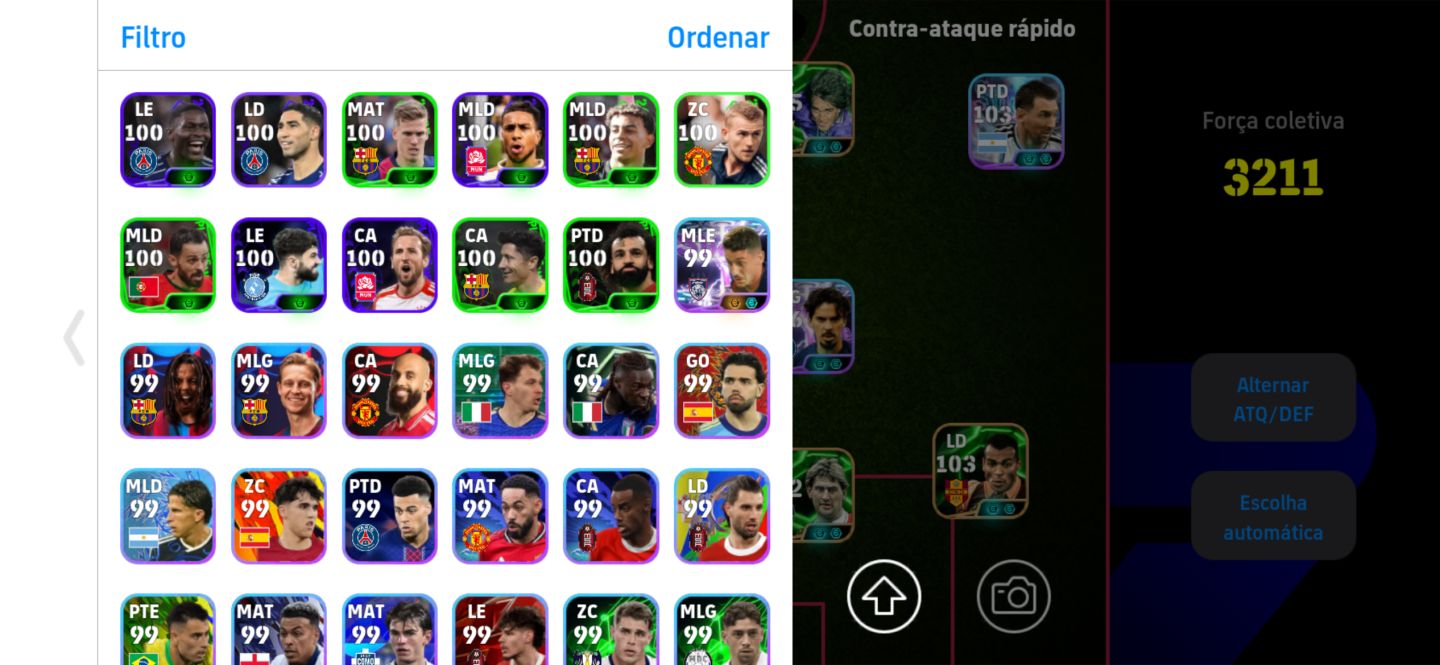 CONTA eFootball Mobile | Força 3211 | Elenco 105/106 | Muitas Cartas Especiais
