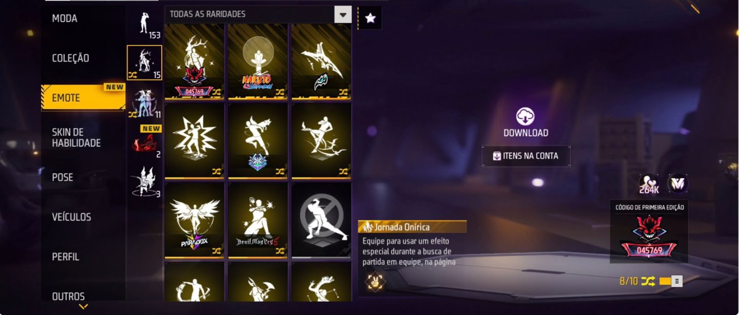 CONTA DE FREE FIRE PRIME 8 FULL ROXA GEMADA