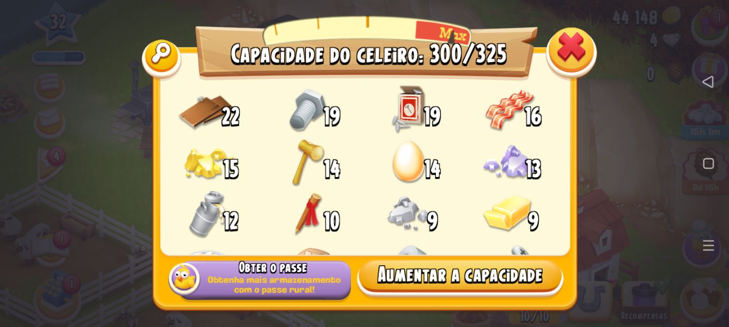 Fazenda Hay Day Nível 32 | 40k Moedas | Área de Pesca + Barco itens de Expansão