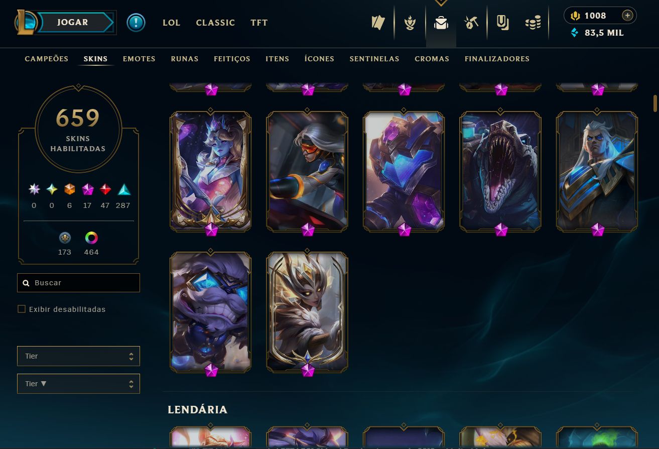 Lvl 767 | 659 skins | 1008 RP | Bordas e muitos mais