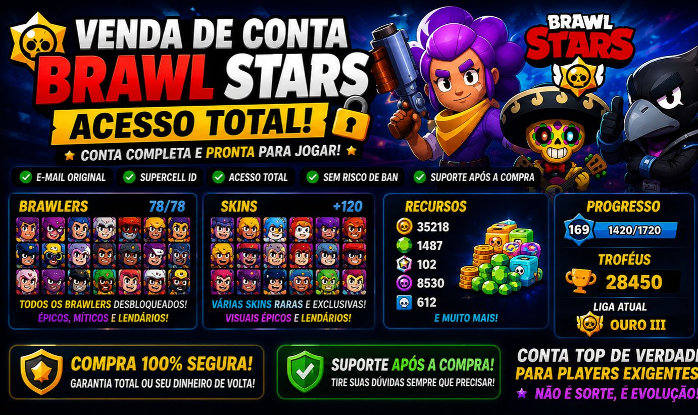 Conta de brawl stars de 2021 com diversos itens