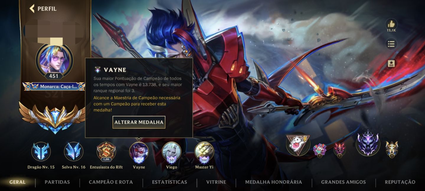 CONTA WILD RIFT | 5x DESAFIANTE 3x MONARCA +79K DE COLECIONADOR ( Main Vayne)