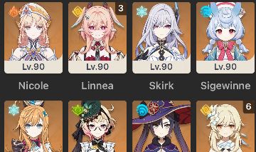 Linnea C3 + bis, Skirk + bis, Escoffier + bis, Nicole, sigwinne, Emilie e +