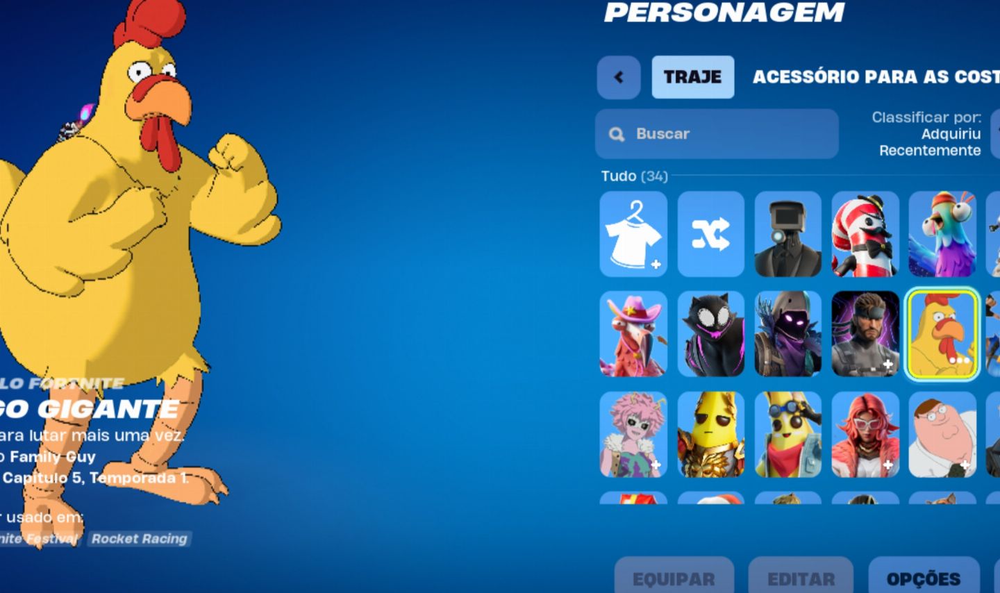 Conta antiga de Fortnite contendo diversas skins raras e itens exclusivos.