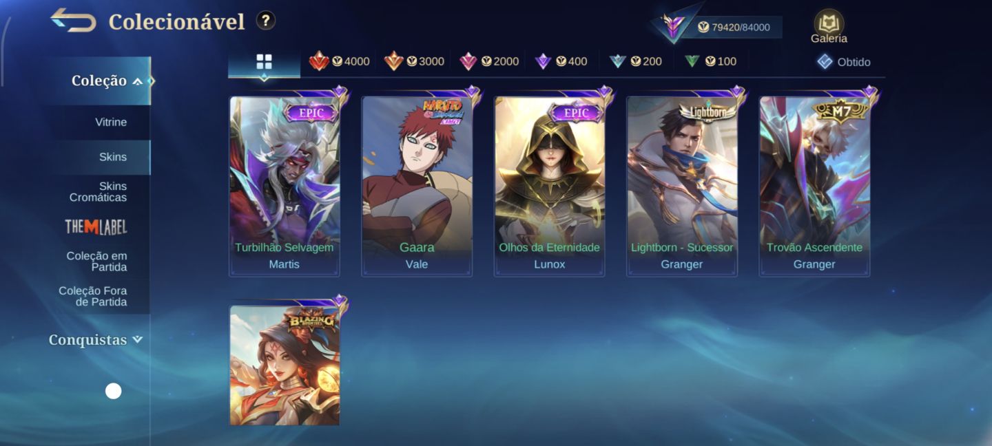 CONTA DE MLBB COM MUITAS SKINS LENDÁRIAS, MINATO, ITACHI, K' ELO +ALTO 100 STAR