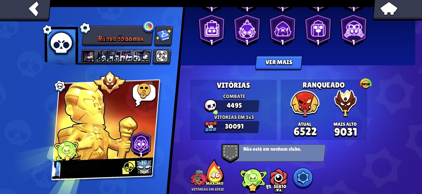 BRAWL 105K TROFÉUS | 100% FULL LVL 11 | MESTRE | CONTA OG 2019) SKINS EXCLUSIVAS