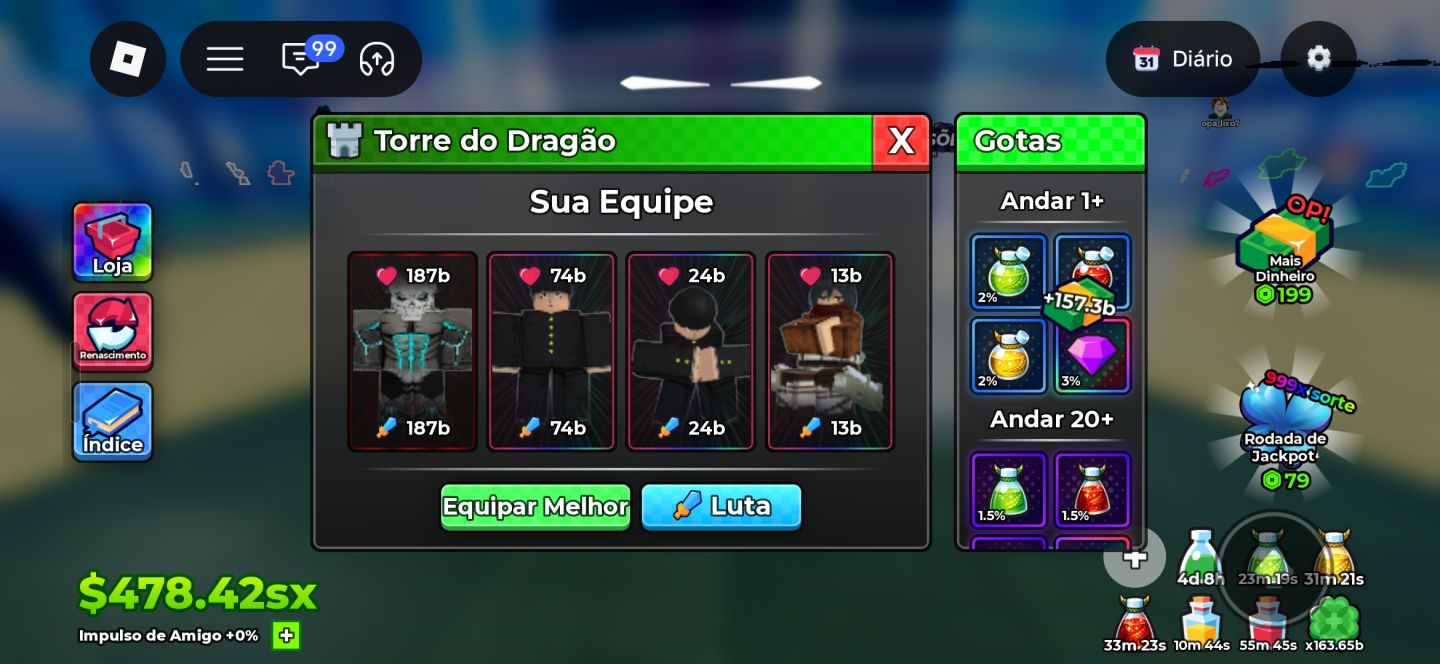 CONTA DE ANIME DICE COM PERSONAGENS COM MAIS DE 1QD/S