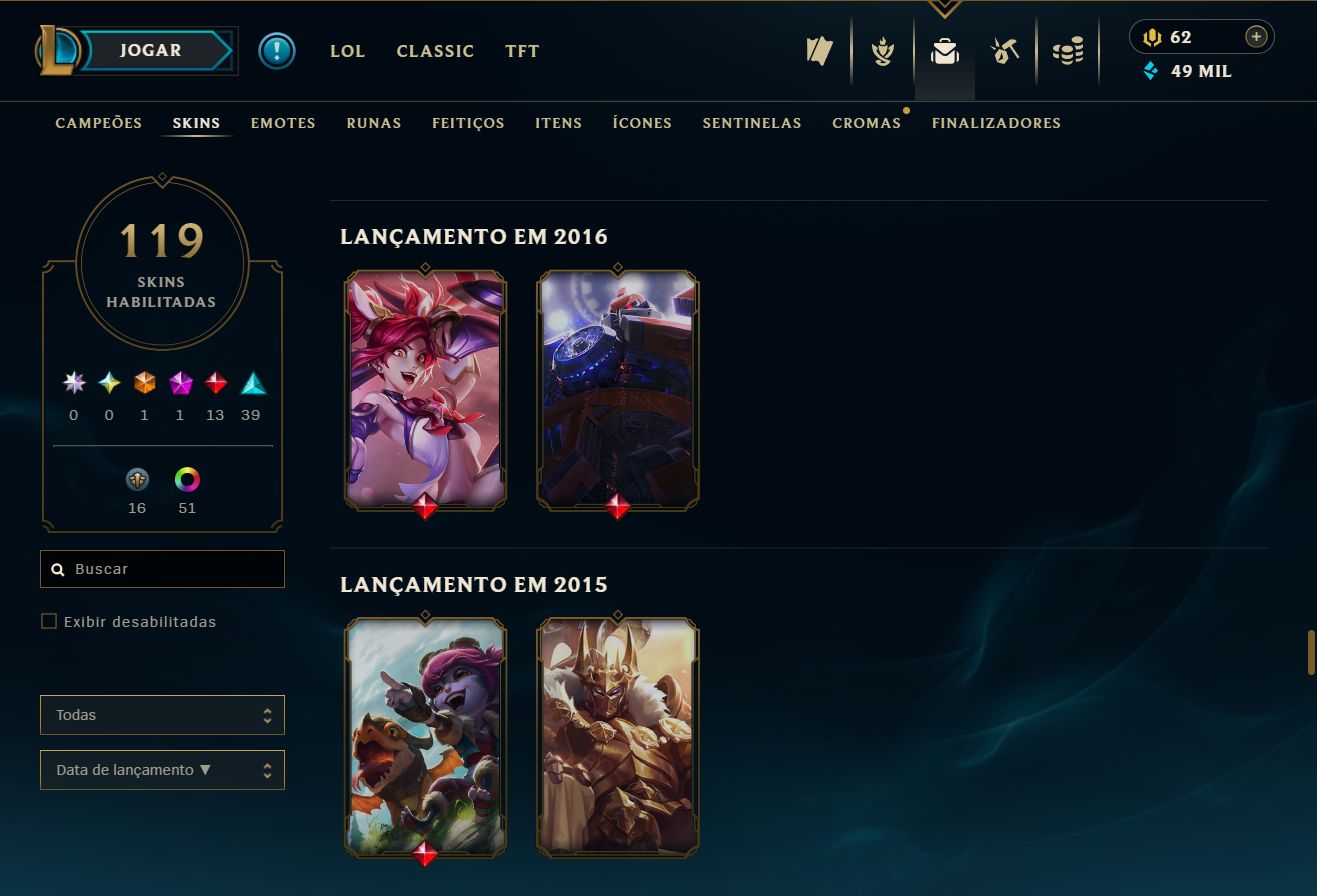 Conta lol lvl 176 - platina 4 (SOLOQ)