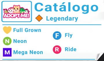 CATÁLOGO DE PETS E RIDE POTIONS | ADOPT ME | FLY RIDE NEON MEGA FULL GROWN