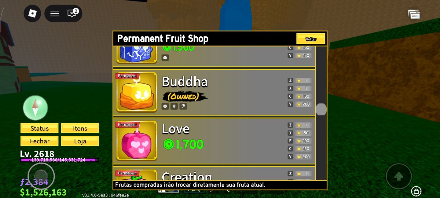Conta Blox Fruits Quase Full game pass (Skin limited no Roblox Custando 4k!!)