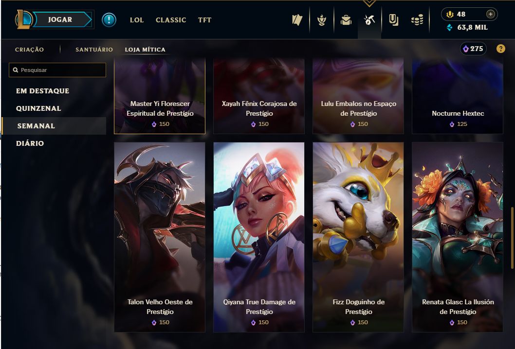Conta LoL MESTRE 500 PDL full champs, níve 773, 345 skins, 4 ultimate, 6 mítica.