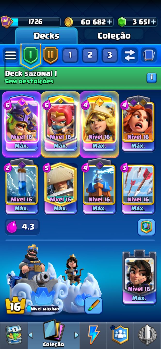 Conta Clash Royale Nível 16 Várias Cartas Nível Máximo 14k troféus Arena Campeão