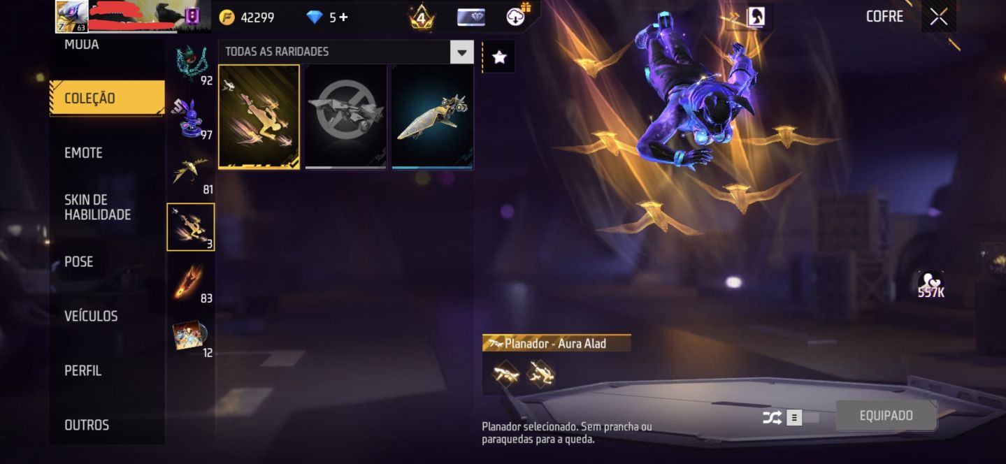 Conta FF 2020 gemada, possui diversas skins raras.