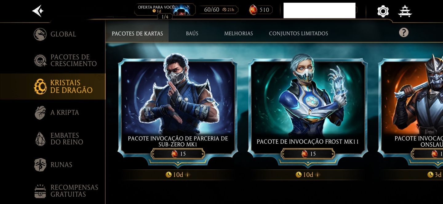 IOS - 1M Almas - 16 Diamantes X/60 - 40 Ouro X/60 - 19 Épicos X