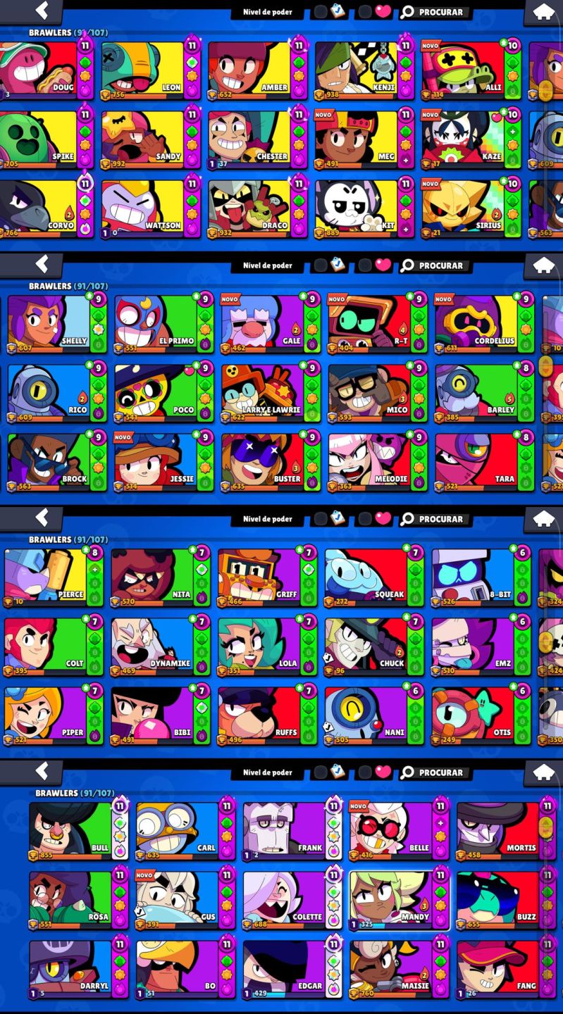 Conta de brawl stars veterana com muitas skins