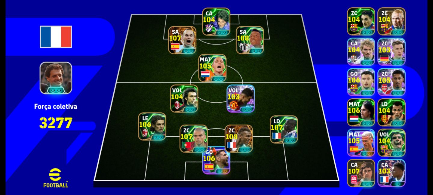 Conta de efootball mobile a venda, com Iniesta 107, os dois Pelé, e muito mais.
