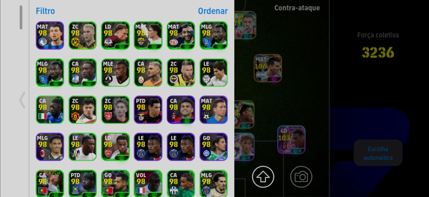 Conta Meta de Efootball Mobile com Messi 2021, Suarez, Cavani, Rivaldo e Mathaus