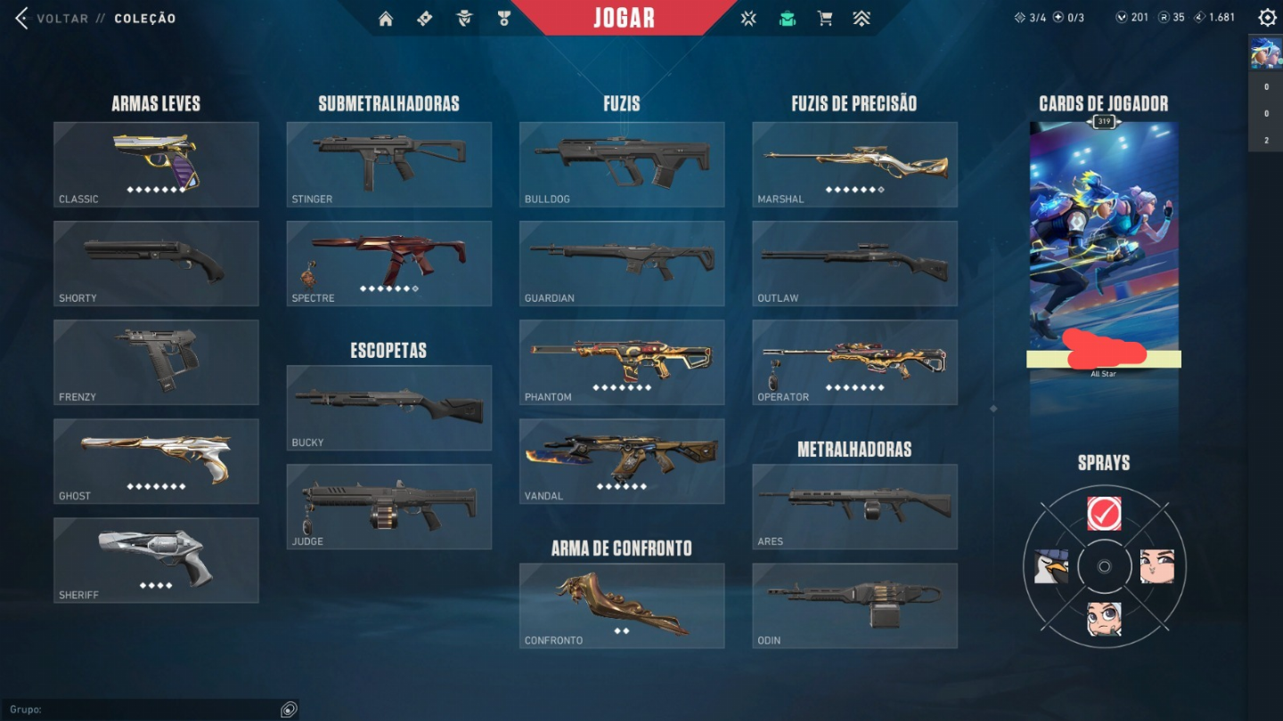 Conta de valorant com muitas skins e chaveiro imortal