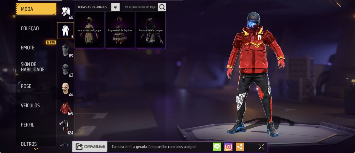 CONTA FREE FIRE [169 PEITAS] CALÇA ANGELICAL VERMELHA | UMP ROXA | DUNK MASTER