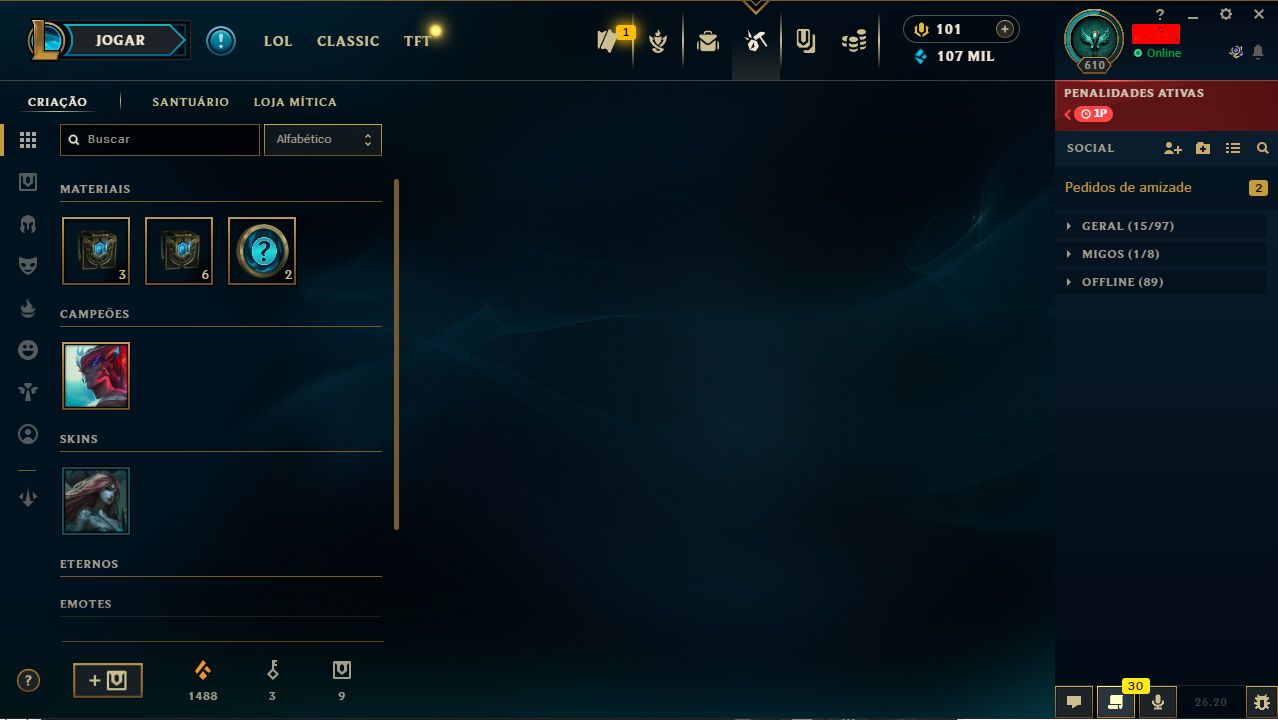 Conta lol Esmeralda - main sup/adc +300 skins e +100 cromas com icones raros.