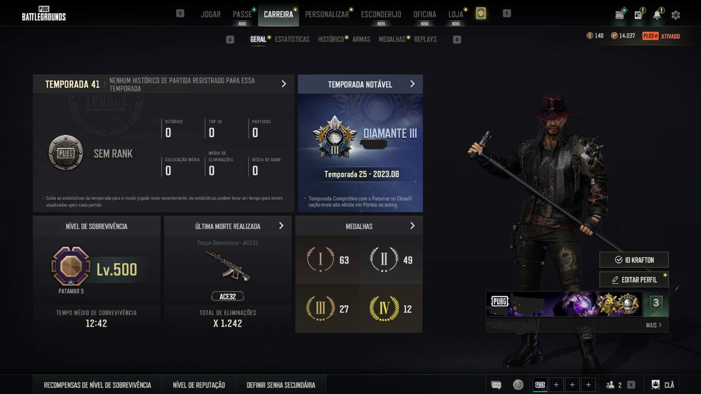 CONTA PUBG PLUS+ LV500 - 7 PROGRESSIVAS - DORIAN E HANNA LV1